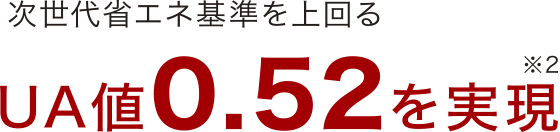 次世代省エネ基準を上回る UA値0.52を実現